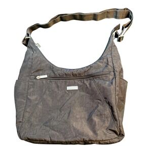 Bagallini Hobo Shoulder Bag Brown Nylon Adjustable Strap Zipper Pockets‎
